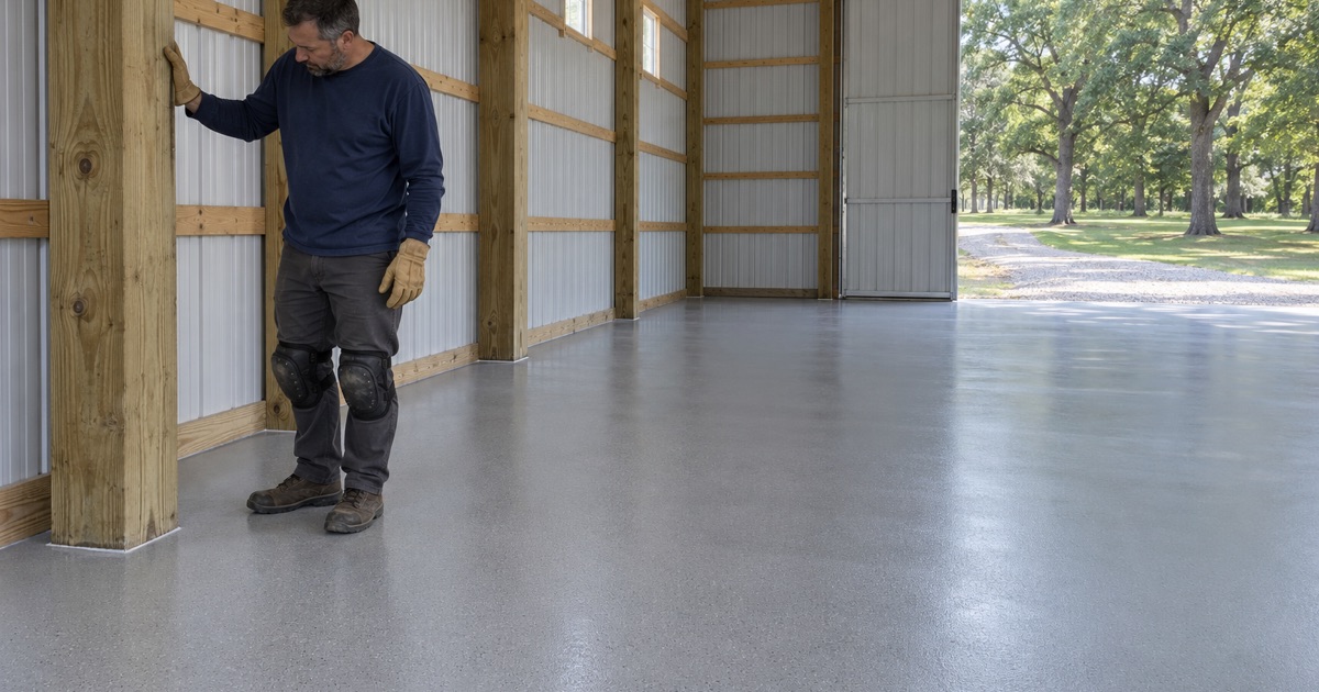 A sealed, washable outbuilding floor in Campton Hills suited to a produce packing room