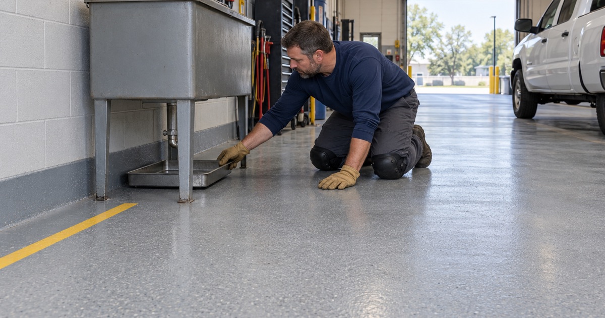 A coated small-bay industrial floor in Deerfield where the work and the machines stay inside