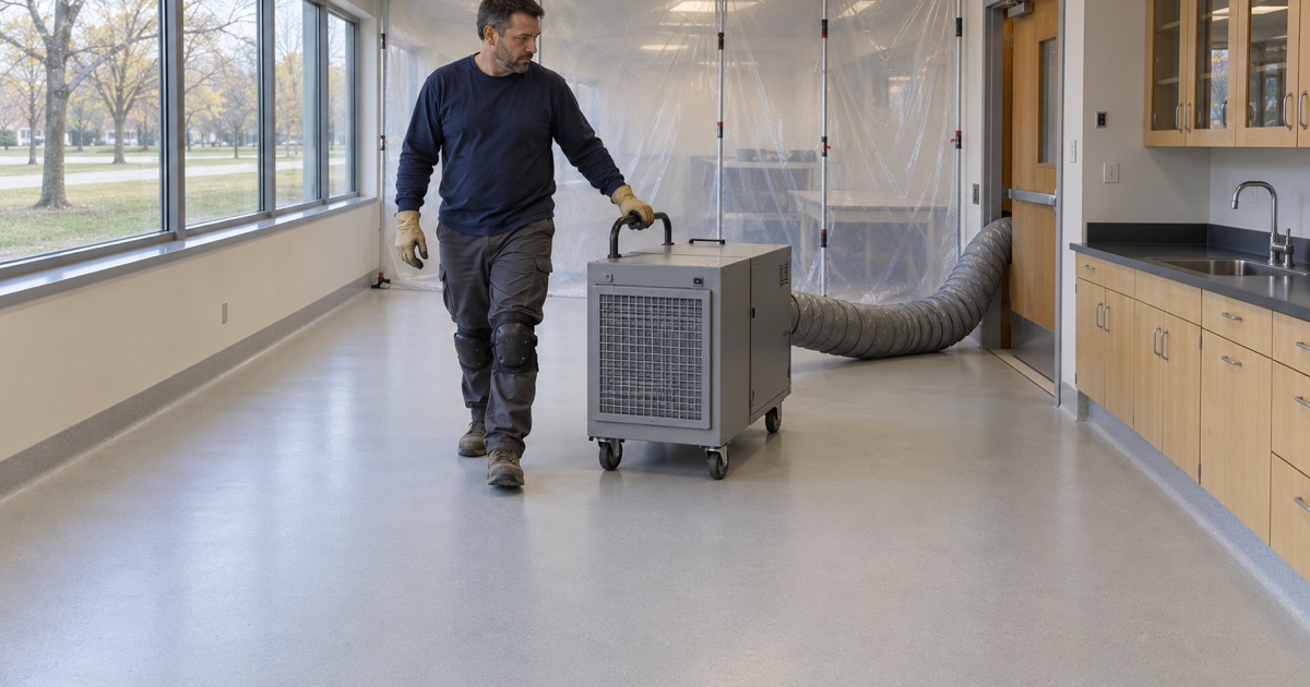 A light, sealed floor in a Prospect Heights collection room where insect activity would show