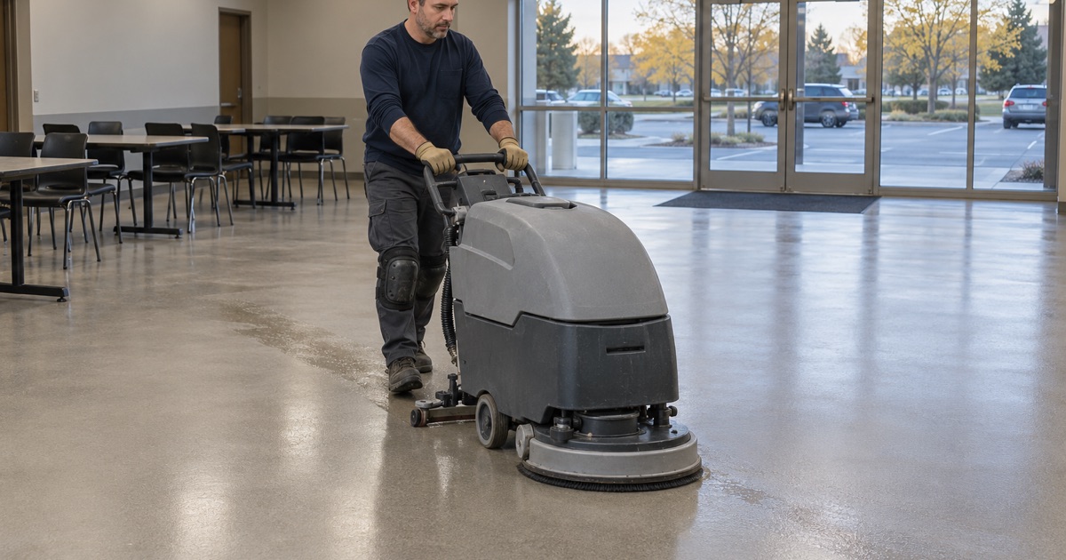 A seamless resin floor in a Round Lake banquet hall, cleaned after an event
